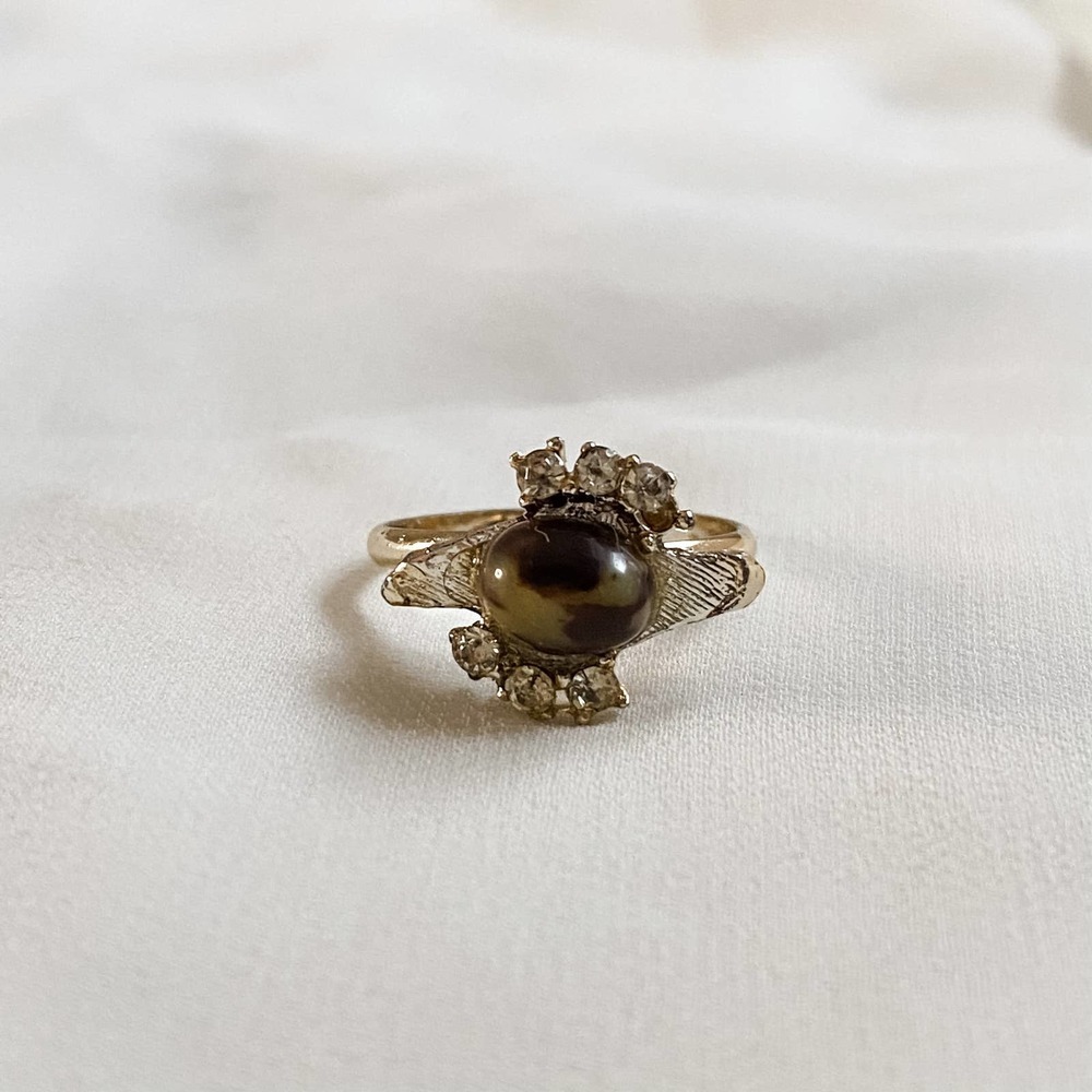 VTG Brown Tan Stone CZ Diamond Ring